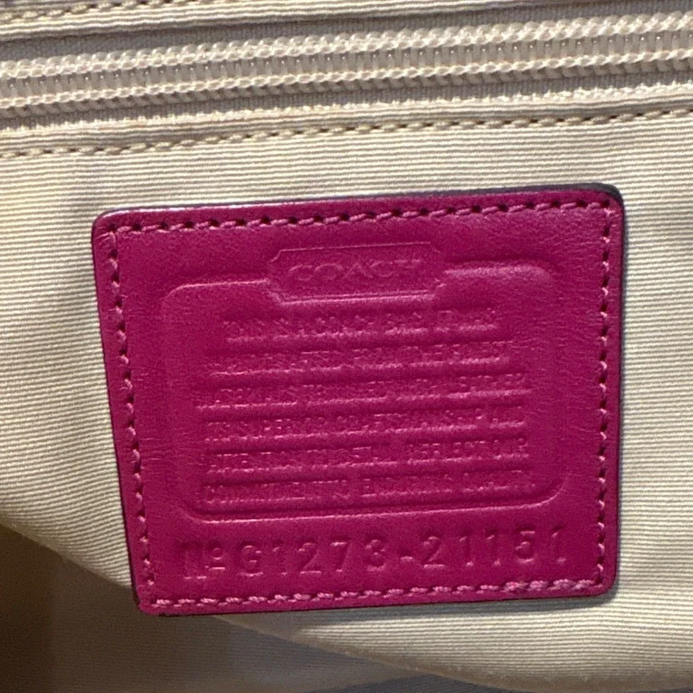 Vintage Coach Signature Canvas Carryall Tote Bag Pink Leather Trim Satchel 21157